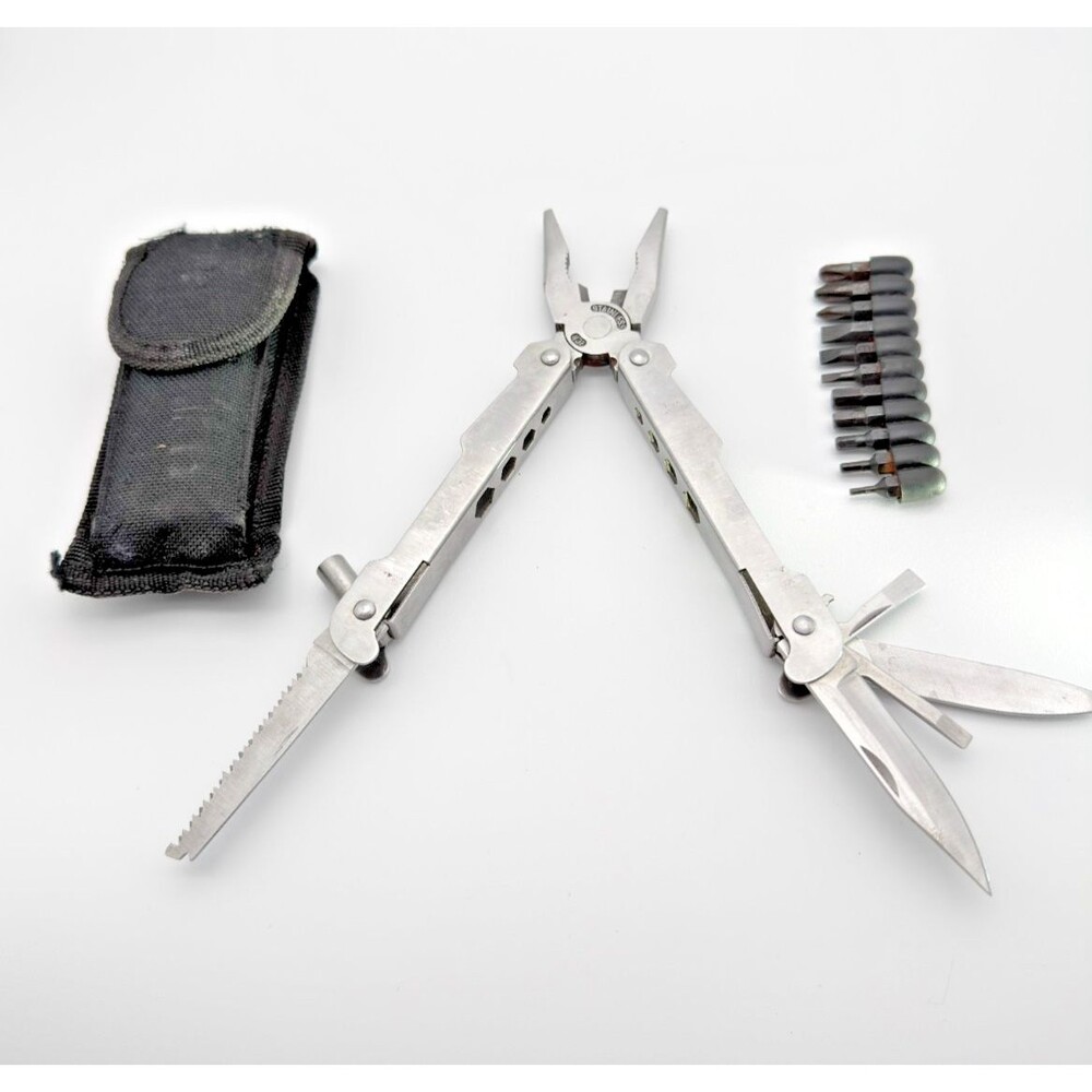 Multi Tool Pliers Knife Saw w/ Bit Set & Sheath EDC